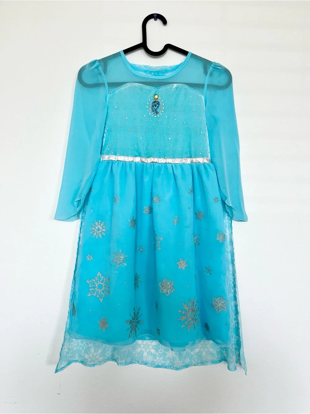 Disney Frozen Elsa Enchanting Costume Dress Blue Snowflake Cape Girls -size 4-6